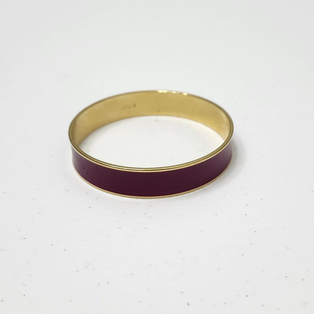 Monet Vintage Gold Tone Metal Dark Maroon Enamel Bangle Cuff Bracelet